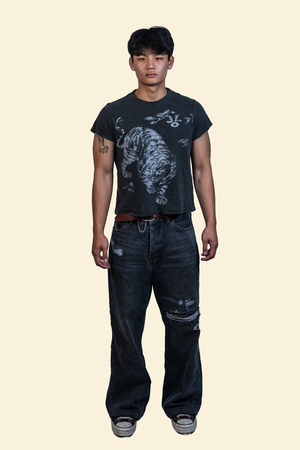 Dark wash  Traditional Korean Tiger Baby Tee