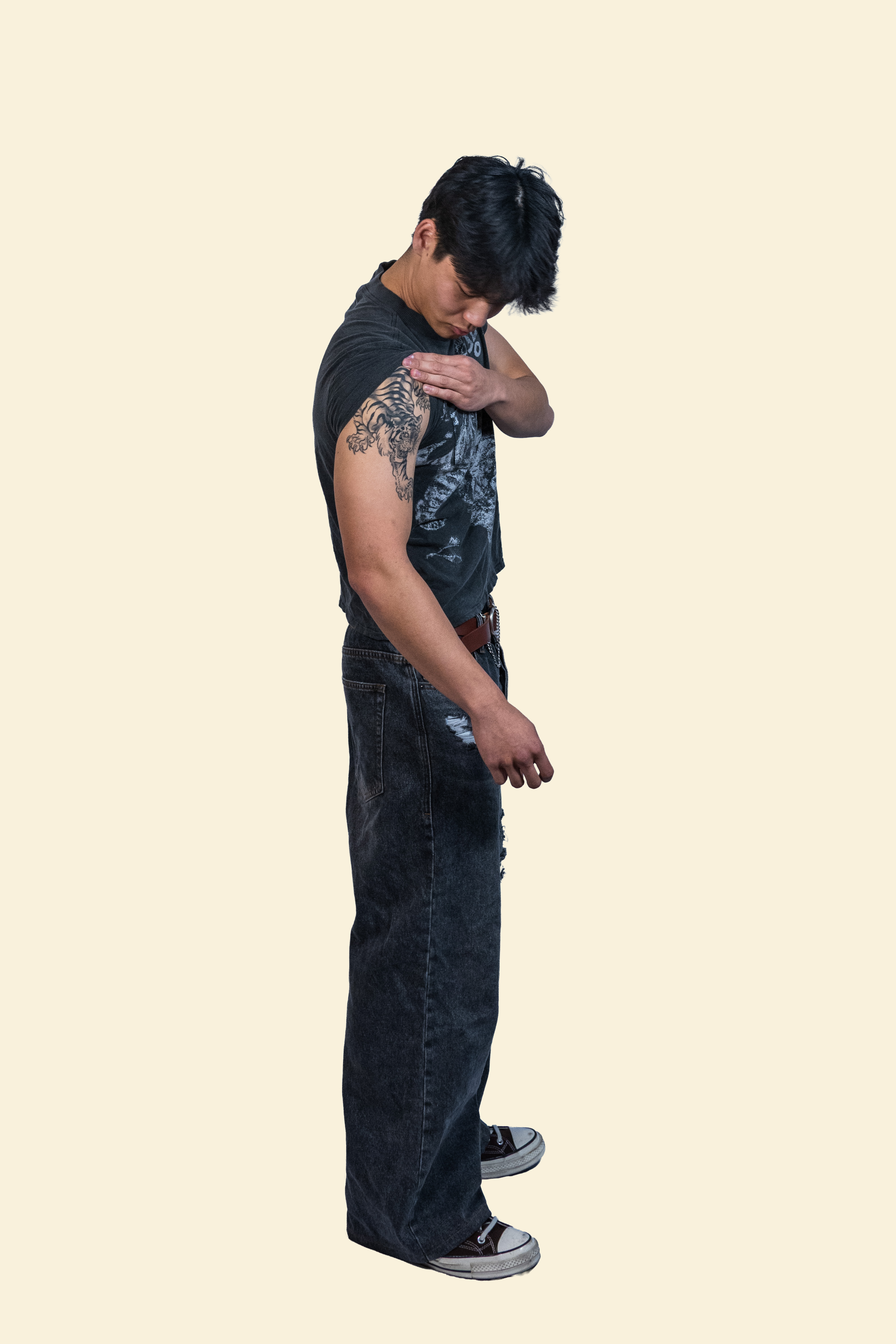 Dark wash  Traditional Korean Tiger Baby Tee