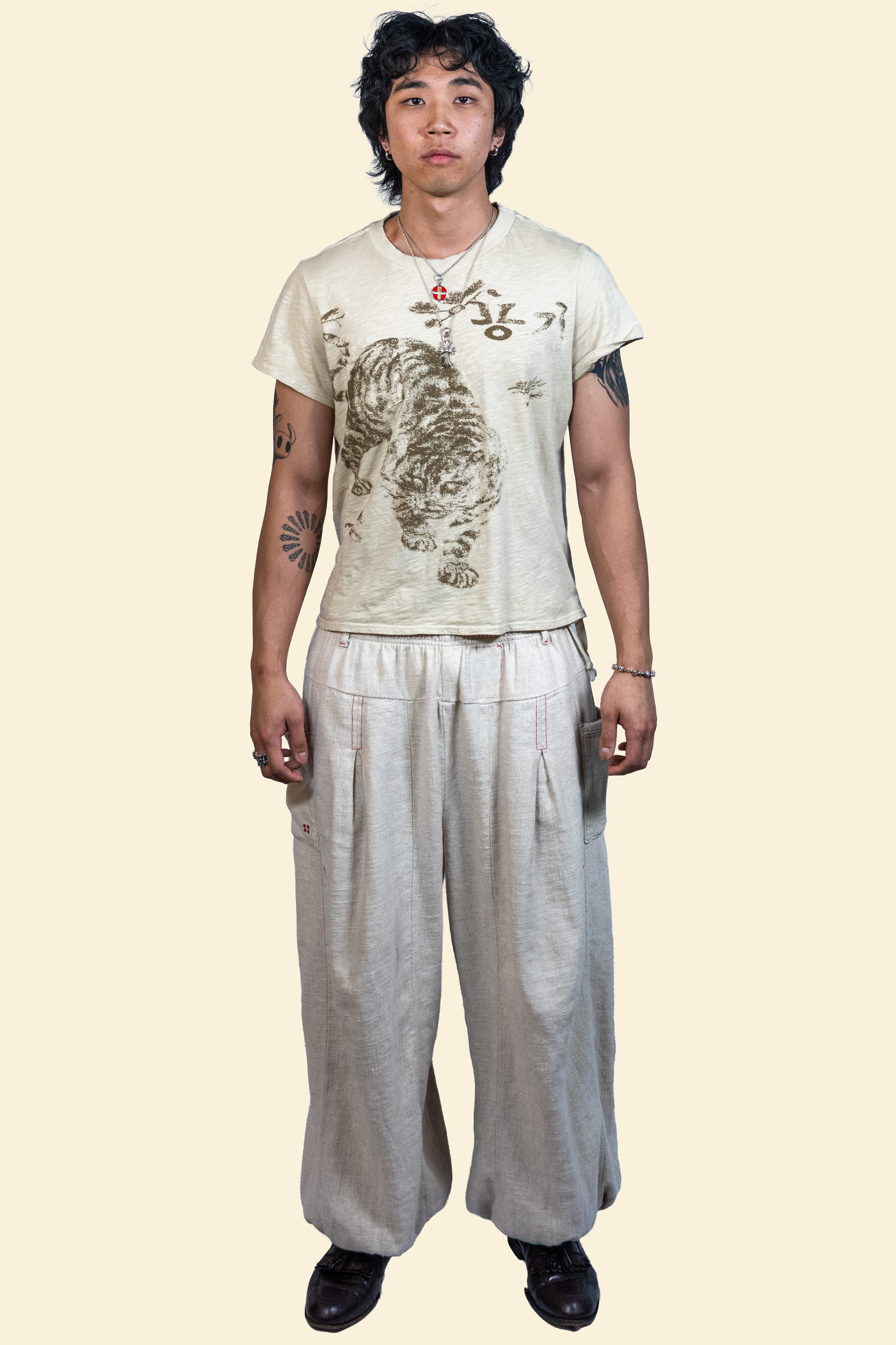 Cream Traditional Korean Tiger Baby Tee
