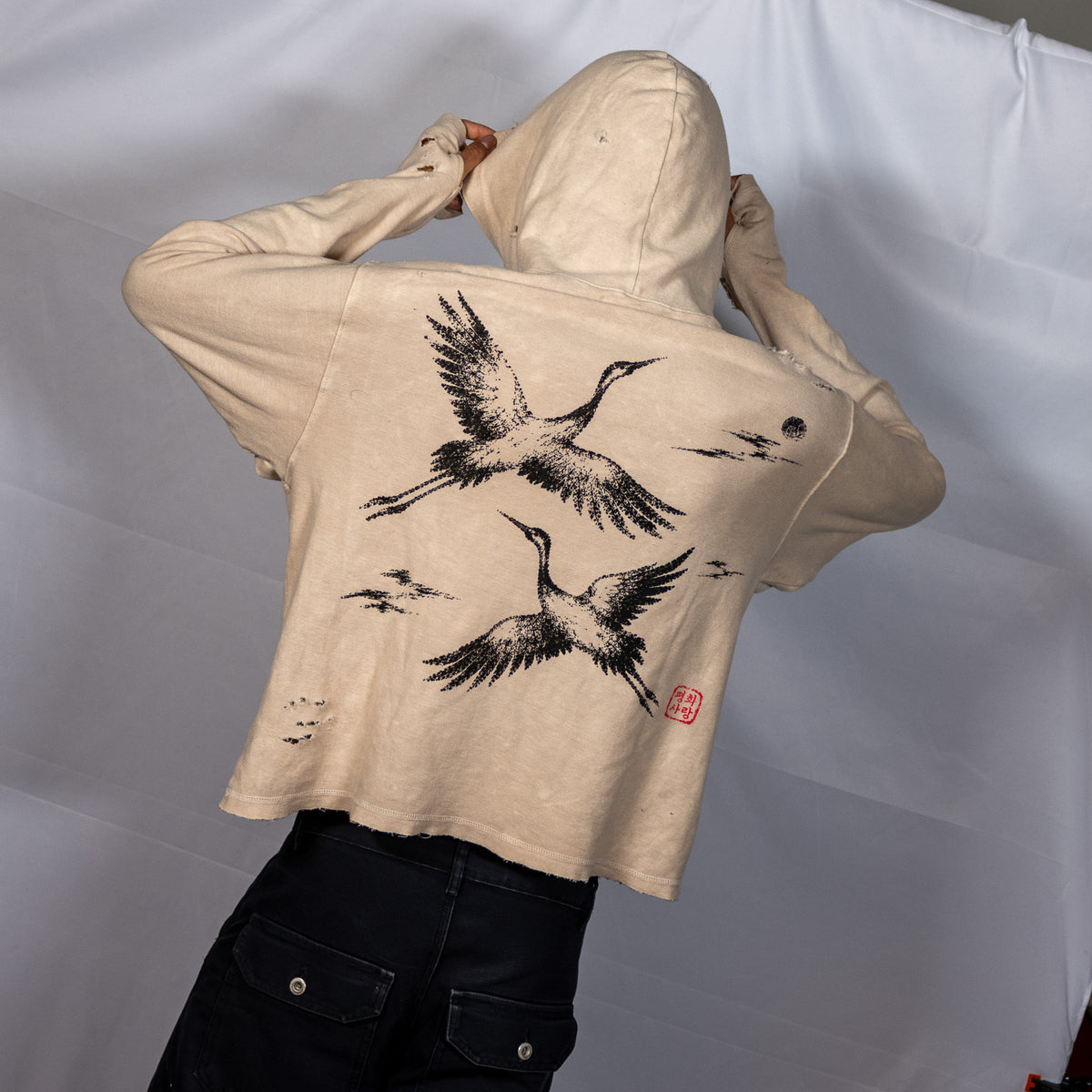 Traditional Korean Crane Hoodie Without Distressing