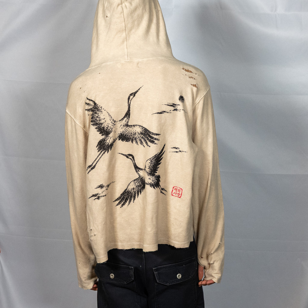 Traditional Korean Crane Hoodie Without Distressing