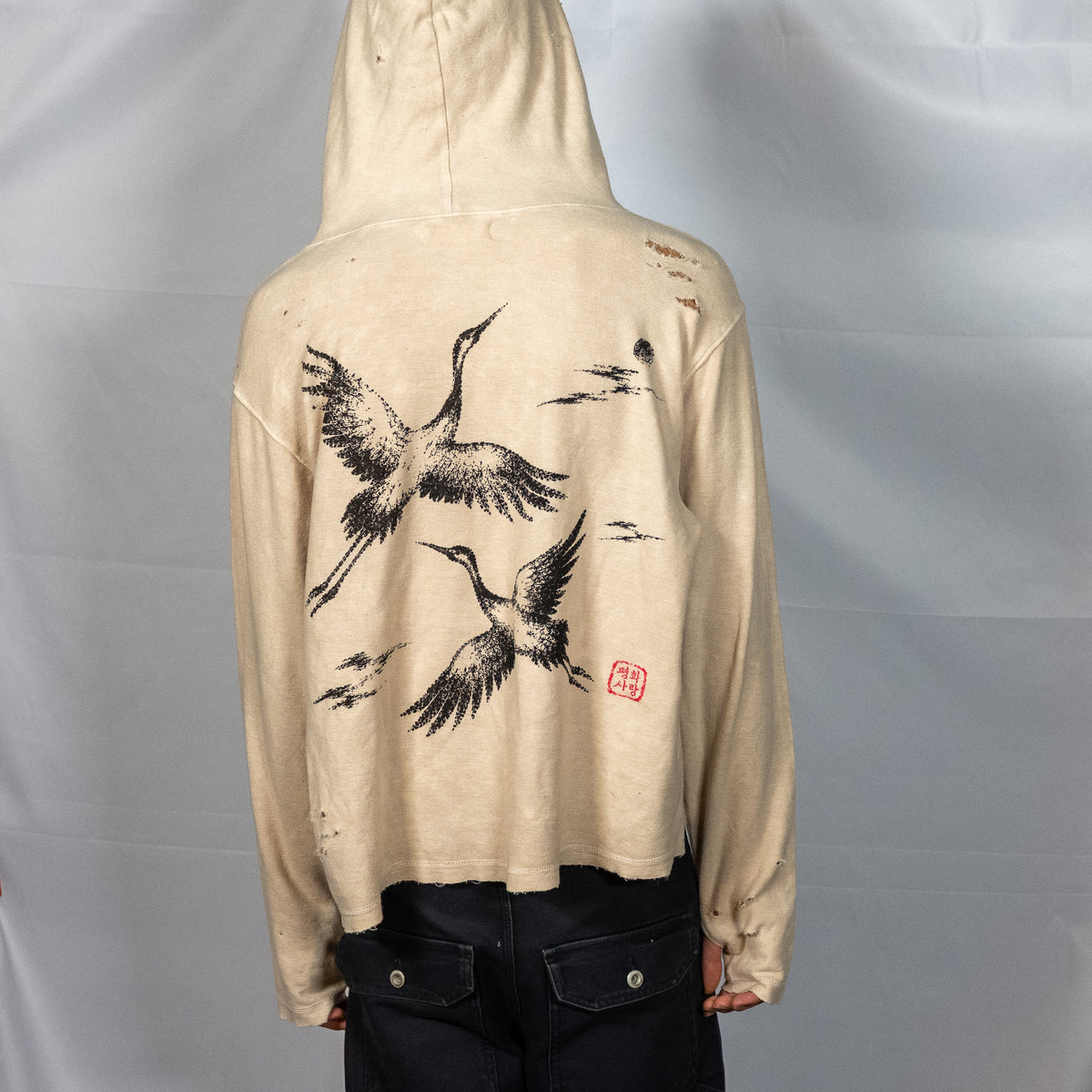 Traditional Korean Crane Hoodie Without Distressing